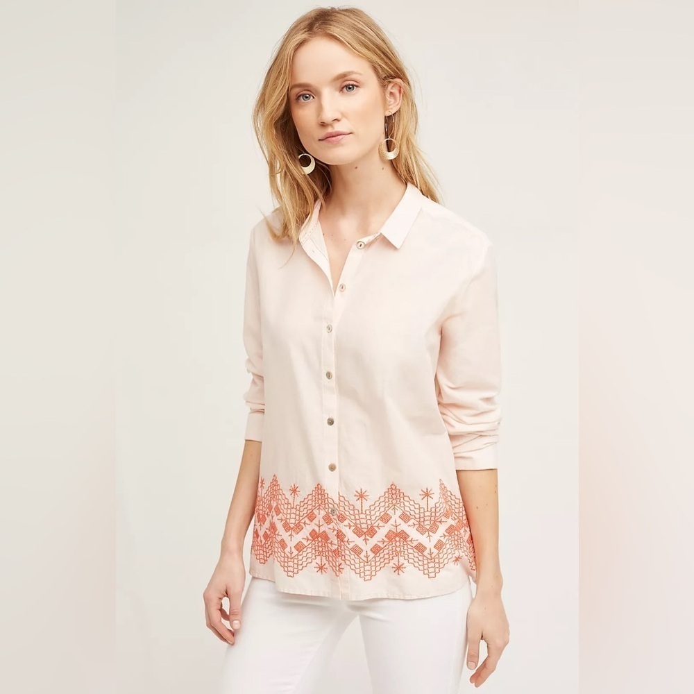 Anthropologie Holding Horses Mayflower Embroidered Cotton Blouse Size 8